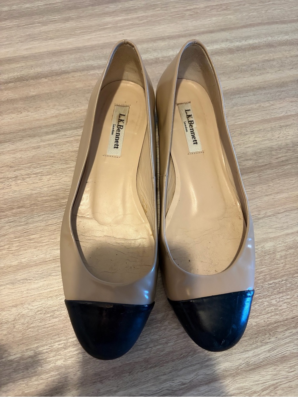 LK Bennett Beige and Black Cap-Toe Ballet Flats